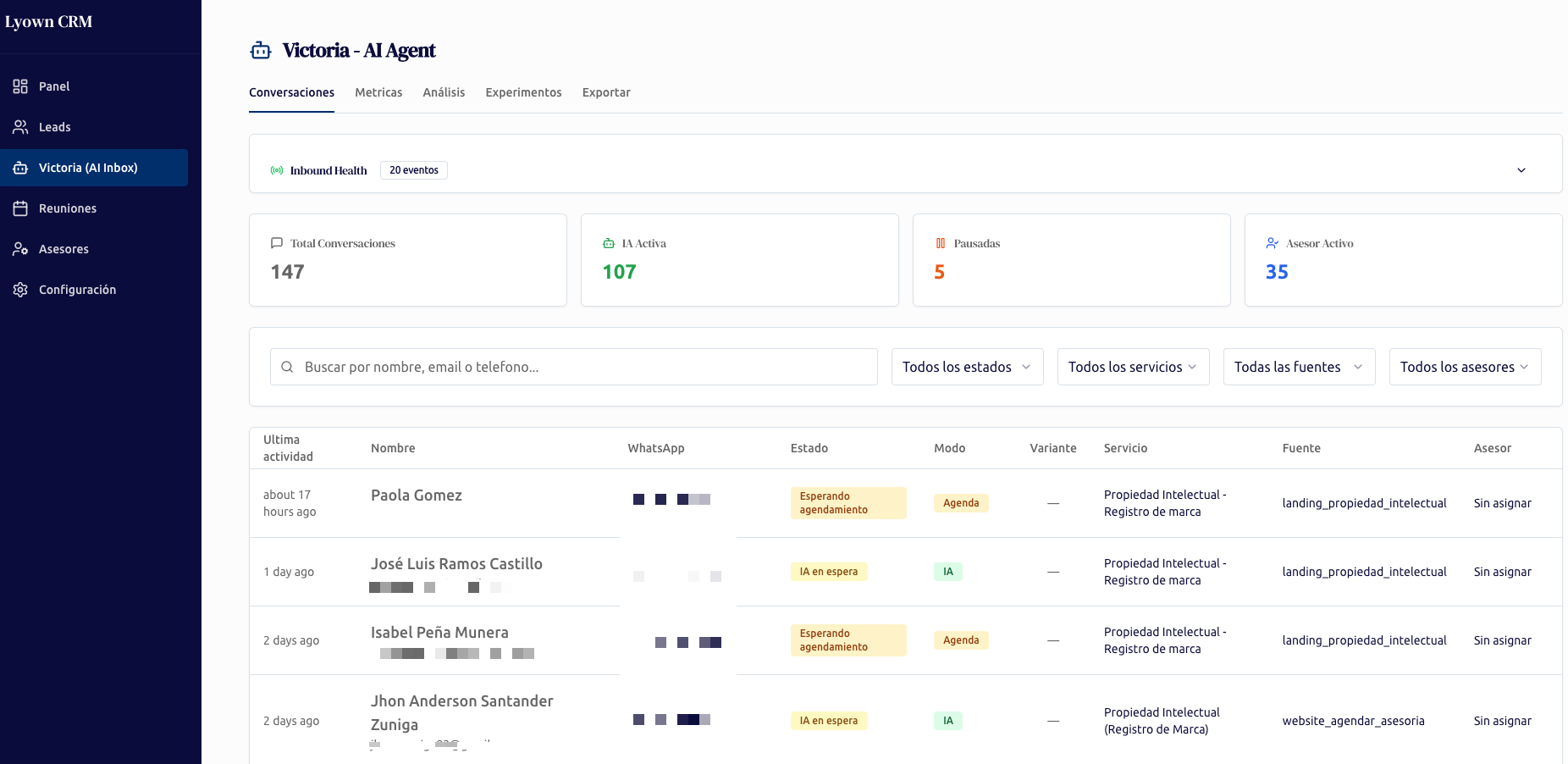 Victoria WhatsApp AI agent built for Grupo Lyown